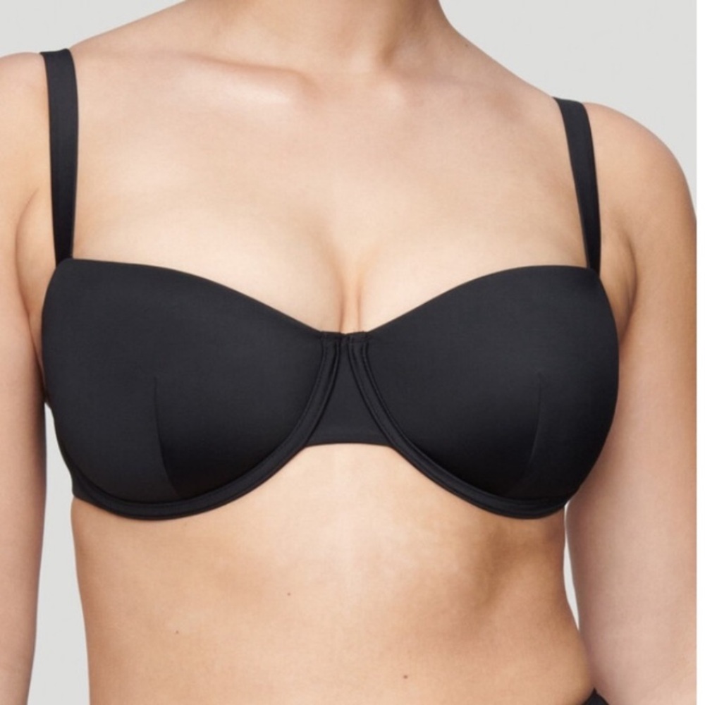 NWT CUUP Swim Balconette Bikini Top Solid Black Underwire Supportive Adjustable